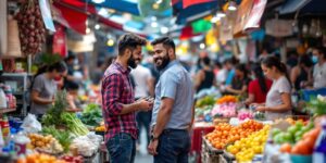 Diverse entrepreneurs in a bustling Malaysian market scene.